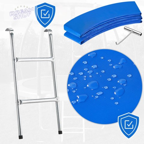 Trampolina z siatką i drabinką HENZEN 244 cm niebieska Trampolina z siatką i drabinką HENZEN 244 cm niebieska