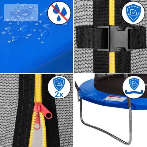 Trampolina z siatką i drabinką HENZEN 244 cm niebieska Trampolina z siatką i drabinką HENZEN 244 cm niebieska
