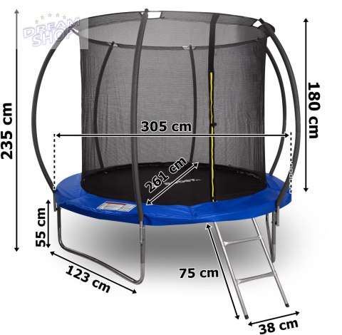 Trampolina z siatką i drabinką HENZEN 305 cm niebieska FT10 Trampolina z siatką i drabinką HENZEN 305 cm niebieska FT10