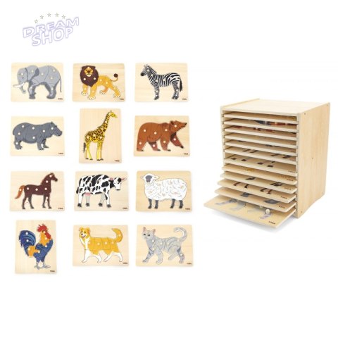 VIGA Zestaw Puzzle Drewniane 12 Układanek Zwierzątka Montessori + Stojak VIGA Zestaw Puzzle Drewniane 12 Układanek Zwierzątka Montessori + Stojak