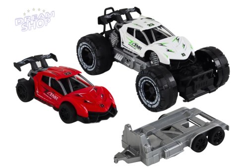 Zestaw Białe Auto Terenowe Czerwone Auto Sportowe Laweta Zestaw Białe Auto Terenowe Czerwone Auto Sportowe Laweta