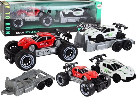 Zestaw Czerwone Auto Terenowe Białe Auto Sportowe Laweta Zestaw Czerwone Auto Terenowe Białe Auto Sportowe Laweta