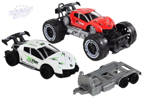Zestaw Czerwone Auto Terenowe Białe Auto Sportowe Laweta Zestaw Czerwone Auto Terenowe Białe Auto Sportowe Laweta