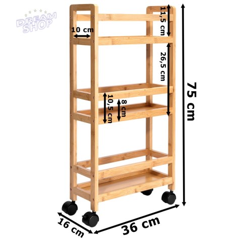 Regał na kółkach INAKI 3 poziomy natural Regał na kółkach INAKI 3 poziomy natural
