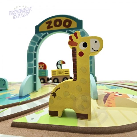 Tooky Toy Drewniana Plansza ZOO Zwierzęta Pojazd Wagoniki