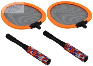 Zestaw 2 Rakietek Do Badmintona Paletki 2 Lotki Badminton Pomarańczowy