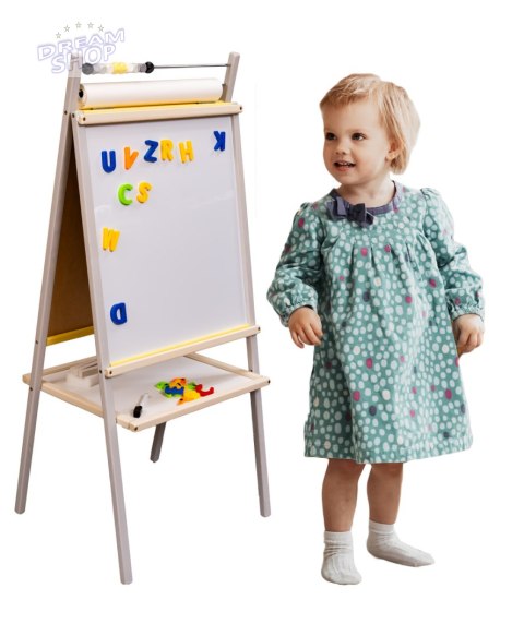 Tablica suchościeralna kredowa dwustronna z liczydłem półką szaropopielaty 45 x 40 x 100 cm Tablica suchościeralna kredowa dwustronna z liczydłem półką szaropopielaty 45 x 40 x 100 cm