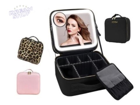 Kosmetyczka organizer na kosmetyki biżuterię kuferek z lusterkiem LED czarny Kosmetyczka organizer na kosmetyki biżuterię kuferek z lusterkiem LED czarny