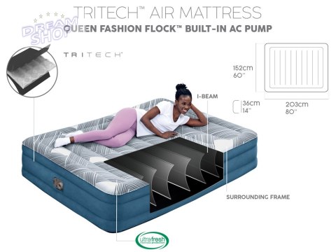 Bestway 2os wygodny materaca Queen 203x152x36cm wbudowana pompka 6712Y Bestway 2os wygodny materaca Queen 203x152x36cm wbudowana pompka 6712Y