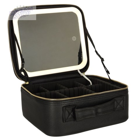 Kosmetyczka organizer na kosmetyki biżuterię kuferek z lusterkiem LED czarny Kosmetyczka organizer na kosmetyki biżuterię kuferek z lusterkiem LED czarny
