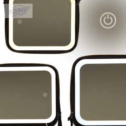 Kosmetyczka organizer na kosmetyki biżuterię kuferek z lusterkiem LED czarny Kosmetyczka organizer na kosmetyki biżuterię kuferek z lusterkiem LED czarny