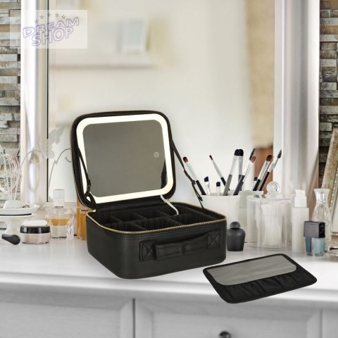 Kosmetyczka organizer na kosmetyki biżuterię kuferek z lusterkiem LED czarny Kosmetyczka organizer na kosmetyki biżuterię kuferek z lusterkiem LED czarny