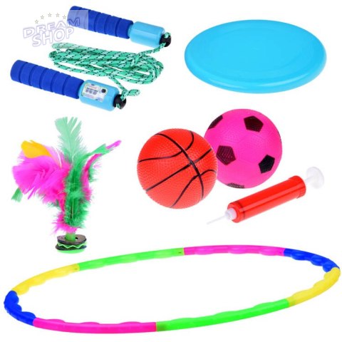 Zestaw sportowy 5w1 Hula hop Dysk Skakanka Piłki Lotka SP0769 Zestaw sportowy 5w1 Hula hop Dysk Skakanka Piłki Lotka SP0769