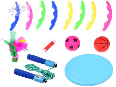 Zestaw sportowy 5w1 Hula hop Dysk Skakanka Piłki Lotka SP0769 Zestaw sportowy 5w1 Hula hop Dysk Skakanka Piłki Lotka SP0769