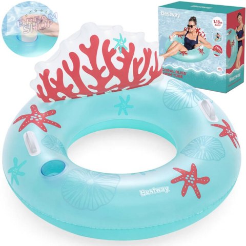 Bestway niebieskie koło dmuchane z oparciem rafa koralowa 107cm 43730 Bestway niebieskie koło dmuchane z oparciem rafa koralowa 107cm 43730