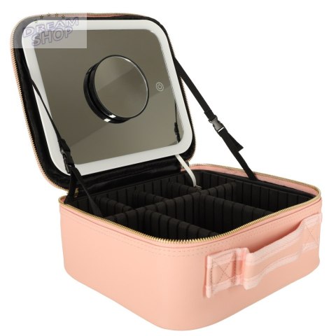 Kosmetyczka organizer na kosmetyki biżuterię kuferek z lusterkiem 10-krotne powiększenie różowy Kosmetyczka organizer na kosmetyki biżuterię kuferek z lusterkiem 10-krotne powiększenie różowy