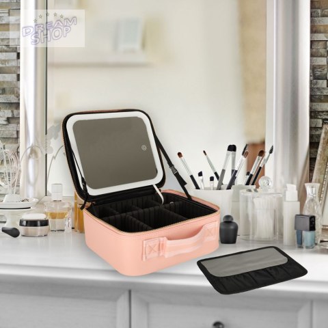 Kosmetyczka organizer na kosmetyki biżuterię kuferek z lusterkiem 10-krotne powiększenie różowy Kosmetyczka organizer na kosmetyki biżuterię kuferek z lusterkiem 10-krotne powiększenie różowy