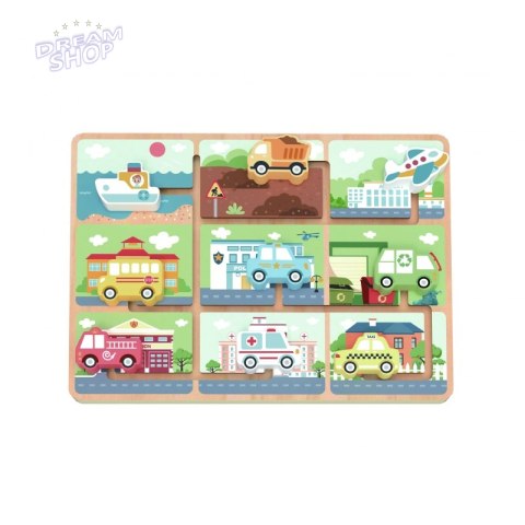 TOOKY TOY Labirynt Drewniany Pojazdy Układanka TOOKY TOY Labirynt Drewniany Pojazdy Układanka