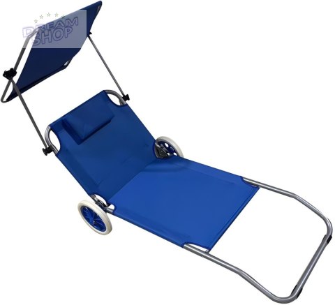 LEŻAK SKŁADANY PLAŻOWY Z DASZKIEM NA KÓŁKACH 116x62x62-90CM NIEBIESKI LEŻAK SKŁADANY PLAŻOWY Z DASZKIEM NA KÓŁKACH 116x62x62-90CM NIEBIESKI