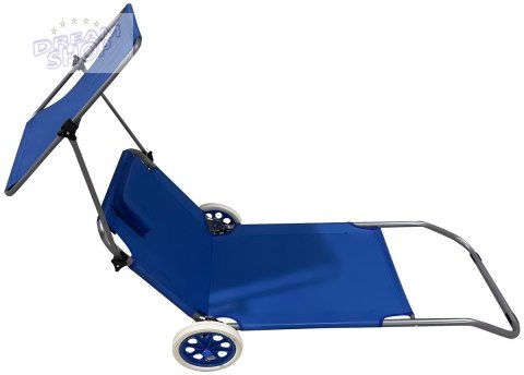 LEŻAK SKŁADANY PLAŻOWY Z DASZKIEM NA KÓŁKACH 116x62x62-90CM NIEBIESKI LEŻAK SKŁADANY PLAŻOWY Z DASZKIEM NA KÓŁKACH 116x62x62-90CM NIEBIESKI