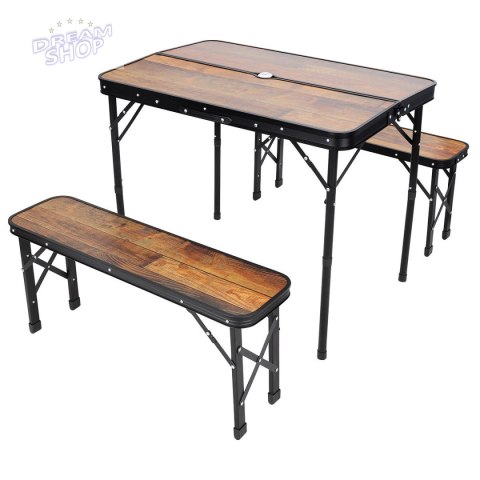 STOLIK TURYSTYCZNY SKŁADANY KEMPINGOWY 90x60x70CM I 2 ŁAWKI 87x23x39CM DREWNO