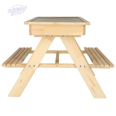 Meble ogrodowe dla dzieci stolik + 2 ławki piaskownica tablica kredowa schowek 93 x 78 x 68 cm Meble ogrodowe dla dzieci stolik + 2 ławki piaskownica tablica kredowa schowek 93 x 78 x 68 cm
