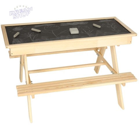 Meble ogrodowe dla dzieci stolik + 2 ławki piaskownica tablica kredowa schowek 93 x 78 x 68 cm Meble ogrodowe dla dzieci stolik + 2 ławki piaskownica tablica kredowa schowek 93 x 78 x 68 cm
