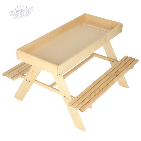 Meble ogrodowe dla dzieci stolik + 2 ławki piaskownica tablica kredowa schowek 93 x 78 x 68 cm Meble ogrodowe dla dzieci stolik + 2 ławki piaskownica tablica kredowa schowek 93 x 78 x 68 cm