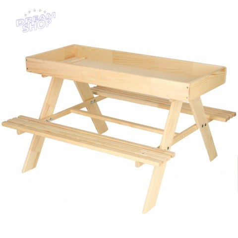 Meble ogrodowe dla dzieci stolik + 2 ławki piaskownica tablica kredowa schowek 93 x 78 x 68 cm Meble ogrodowe dla dzieci stolik + 2 ławki piaskownica tablica kredowa schowek 93 x 78 x 68 cm