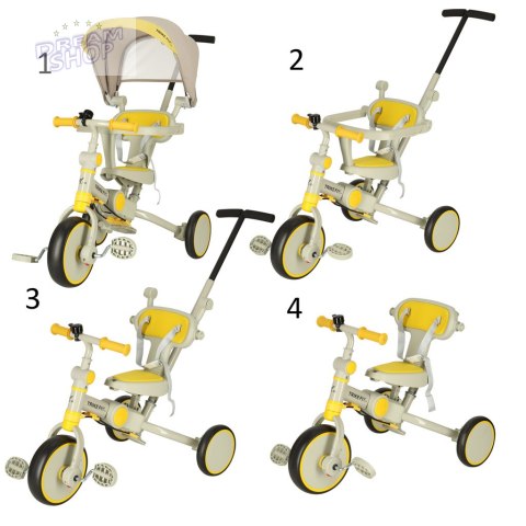 Rowerek trójkołowy TRIKE FIX V4 żółto-szary z daszkiem