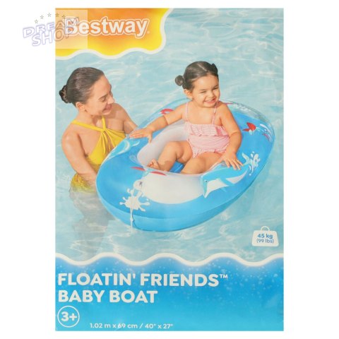 BESTWAY 34037 Kółko do pływania dla niemowląt koło pontonik dla dzieci dmuchany z siedziskiem łódka ponton niebieski 3+ 45kg