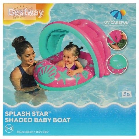 BESTWAY 34091 Kółko do pływania dla niemowląt koło pontonik dla dzieci dmuchany z siedziskiem z daszkiem różowy 1-2lata 18kg BESTWAY 34091 Kółko do pływania dla niemowląt koło pontonik dla dzieci dmuchany z siedziskiem z daszkiem różowy 1-2lata 18kg