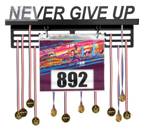 Wieszak na medale i numery startowe NEVER GIVE UP Wieszak na medale i numery startowe NEVER GIVE UP