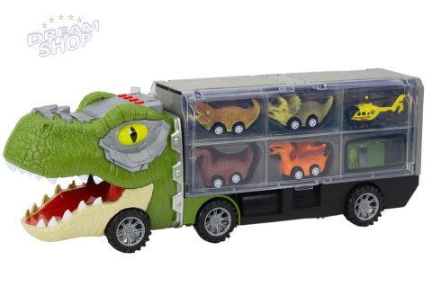 Ciężarówka Dinozaur Transport Resoraków 6szt Światła Dźwięki Zielony Ciężarówka Dinozaur Transport Resoraków 6szt Światła Dźwięki Zielony