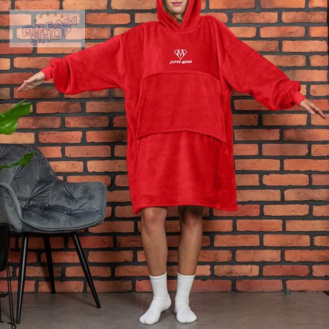 Bluzair SUPER MAMA - Bluza koc - Czerwony - prezent dla mamy - dzień mamy Bluzair SUPER MAMA - Bluza koc - Czerwony - prezent dla mamy - dzień mamy