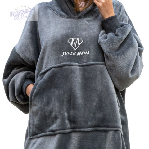 Bluzair SUPER MAMA - Bluza koc - Szary - prezent dla mamy - dzień mamy Bluzair SUPER MAMA - Bluza koc - Szary - prezent dla mamy - dzień mamy