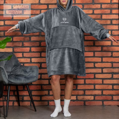 Bluzair SUPER MAMA - Bluza koc - Szary - prezent dla mamy - dzień mamy Bluzair SUPER MAMA - Bluza koc - Szary - prezent dla mamy - dzień mamy