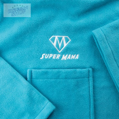 Kocyko-szlafrok SUPER MAMA - Niebieski - prezent dla mamy - na dzień mamy Kocyko-szlafrok SUPER MAMA - Niebieski - prezent dla mamy - na dzień mamy