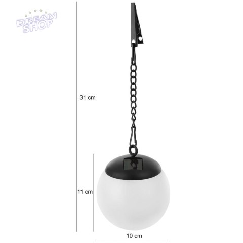 LAMPA SOLARNA PLASTIKOWA KULA WISZĄCA NA KLIPS 10X30CM LAMPA SOLARNA PLASTIKOWA KULA WISZĄCA NA KLIPS 10X30CM
