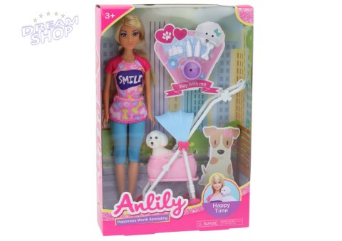 Lalka Anlily z Pieskiem W Wózku Butelki Miska Kość Aparat Lalka Anlily z Pieskiem W Wózku Butelki Miska Kość Aparat