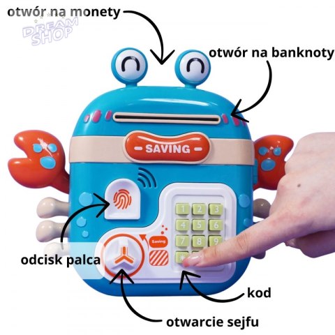 WOOPIE Elektroniczna Skarbonka Krab Plecak na Kod Niebieski WOOPIE Elektroniczna Skarbonka Krab Plecak na Kod Niebieski