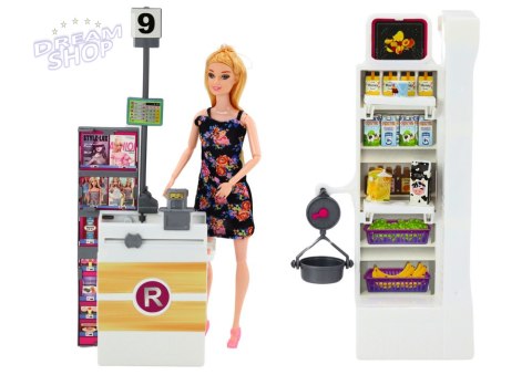 Zestaw Lalka W Supermarkecie Regały Koszyk Sklepowy Produkty Spożywcze Zestaw Lalka W Supermarkecie Regały Koszyk Sklepowy Produkty Spożywcze