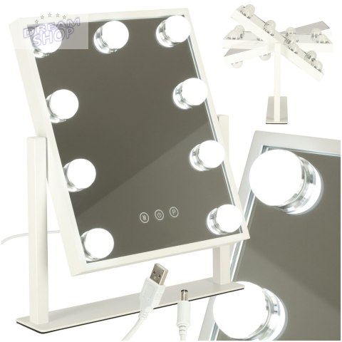 Lusterko do makijażu kosmetyczne podświetlane LED Hollywood z 9 żarówkami USB 25 x 30 cm Lusterko do makijażu kosmetyczne podświetlane LED Hollywood z 9 żarówkami USB 25 x 30 cm