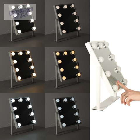 Lusterko do makijażu kosmetyczne podświetlane LED Hollywood z 9 żarówkami USB 25 x 30 cm Lusterko do makijażu kosmetyczne podświetlane LED Hollywood z 9 żarówkami USB 25 x 30 cm