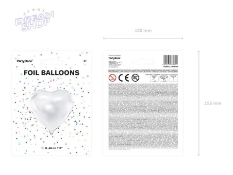Balon foliowy Serce białe 45cm Balon foliowy Serce białe 45cm