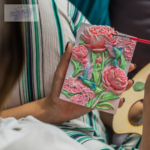 CANDELLANA Kolorowanka gipsowa obraz do malowania 3D kwiaty peonie zestaw farby i pędzle