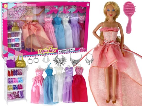 Lalka Dla Dzieci Długie Blond Włosy Szafa Buty Sukienki Akcesoria Różowa Lalka Dla Dzieci Długie Blond Włosy Szafa Buty Sukienki Akcesoria Różowa