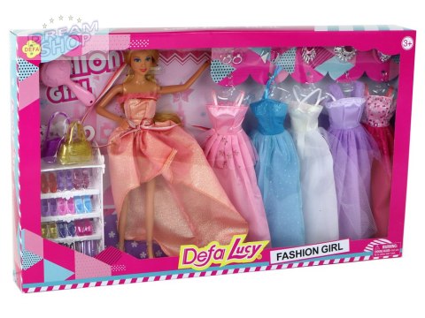 Lalka Dla Dzieci Długie Blond Włosy Szafa Buty Sukienki Akcesoria Różowa Lalka Dla Dzieci Długie Blond Włosy Szafa Buty Sukienki Akcesoria Różowa