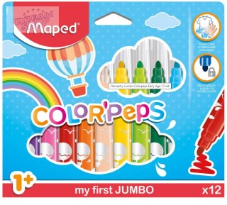 Flamastry markery w pudełku z zawiasami dla maluchów Jumbo Color 12 kolorów Maped