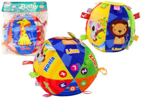 Piłka Pluszowa Miękka Sensoryczna Edukacyjna Grzechotka Zwierzątka 18cm